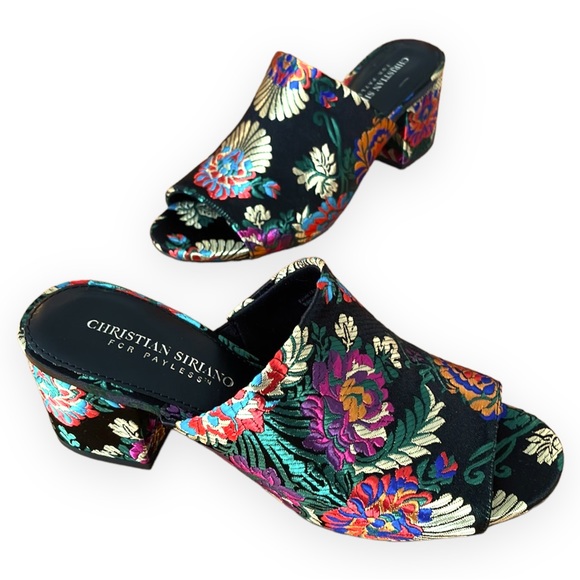 CHRISTIAN SIRIANO for Payless Brocade Chunky Satin Multicolor Sandals Size 7 - Picture 2 of 8